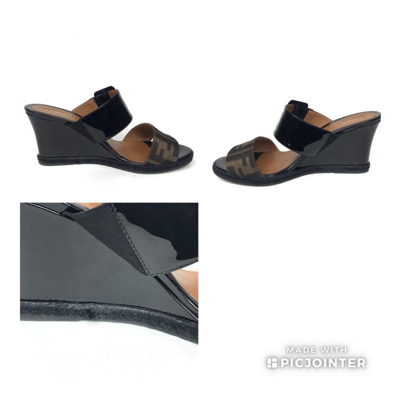 Fendi Vernis Zucca Canvas Patent Leather Wedge 38 - Picture 7 of 8
